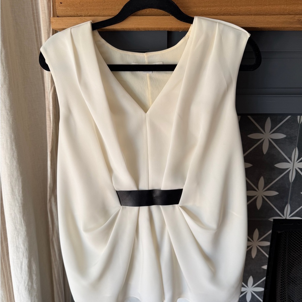 Alexander Wang Cream Sleeveless Top with Black Leather Accent